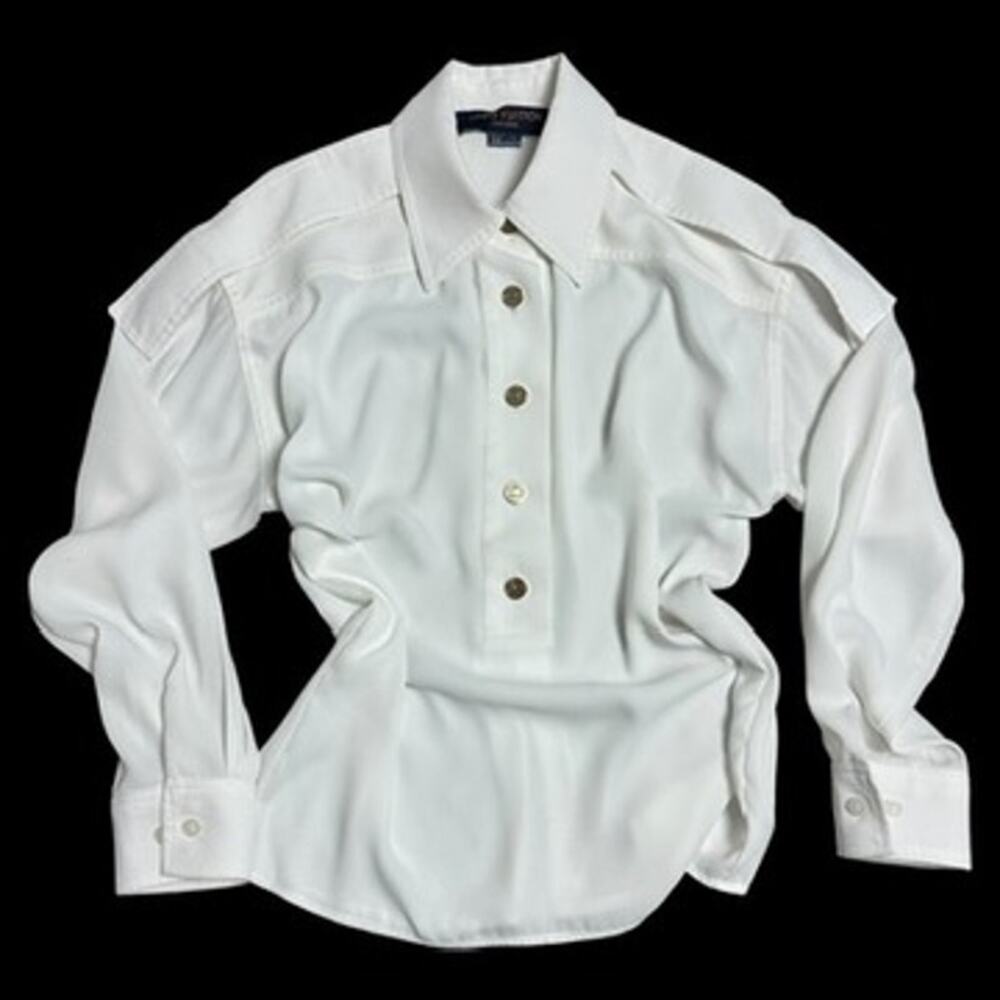 Louis Vuitton Uniforms White Flowy Shirt Blouse Gold Logo Buttons Sz 34 XS